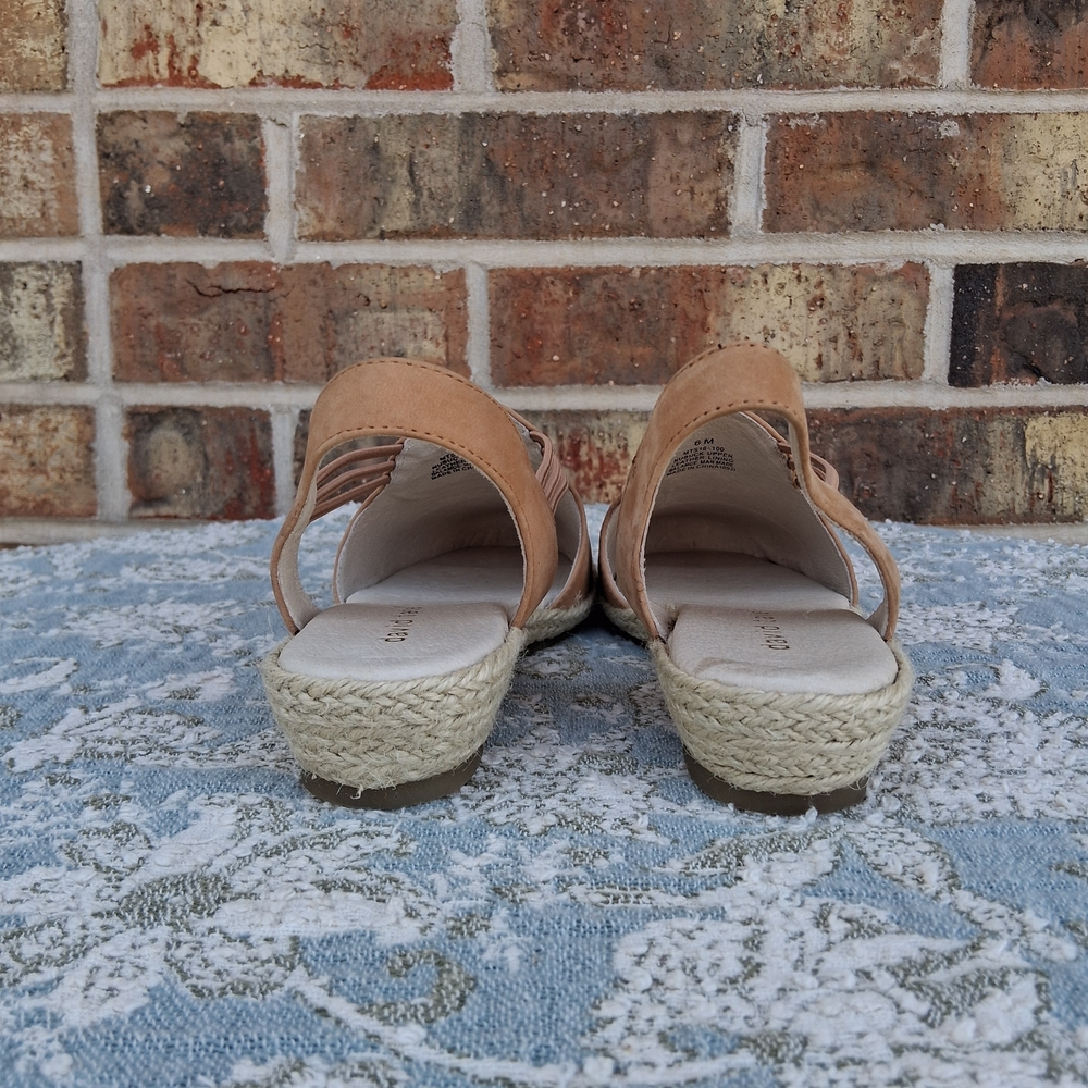 David Tate "NELLY" Tan Leather Espadrille Slingback Wedge Sandals Shoes Sz.6 - Picture 7 of 16